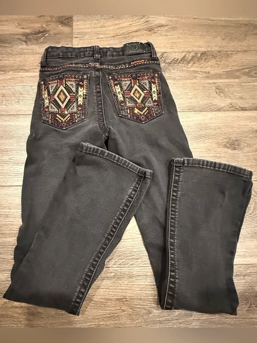 Western Blue Kids Black Flared Jeans with Embroidered and Embellished Details